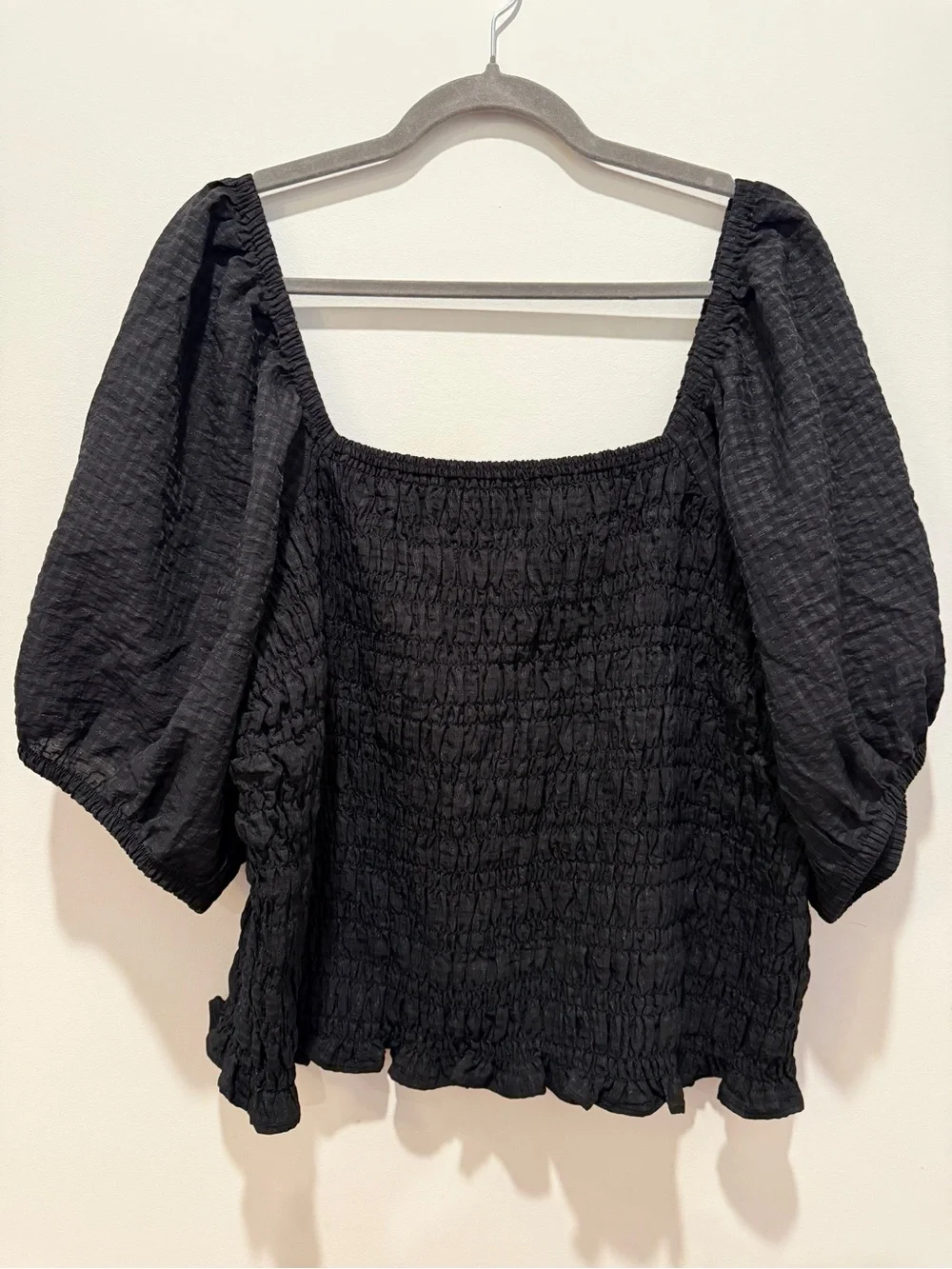 Old Navy Smocked Blouse Puff Sleeve Peasant Top Short Sleeve Black Size XXL